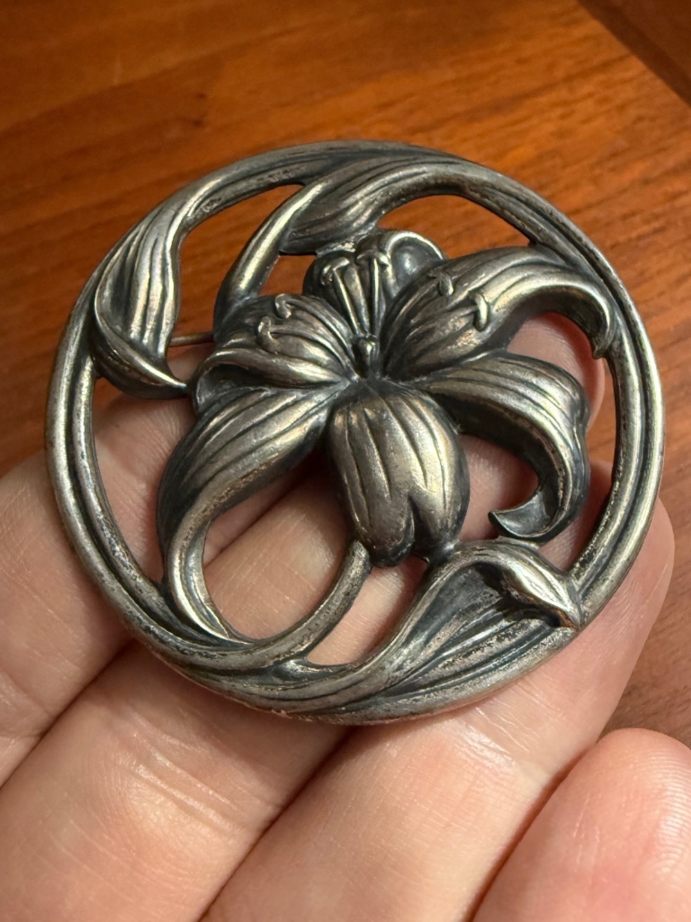 Danecraft Floral Brooch Sterling Silver Mid Century Modernist Art Nouveau Deco
